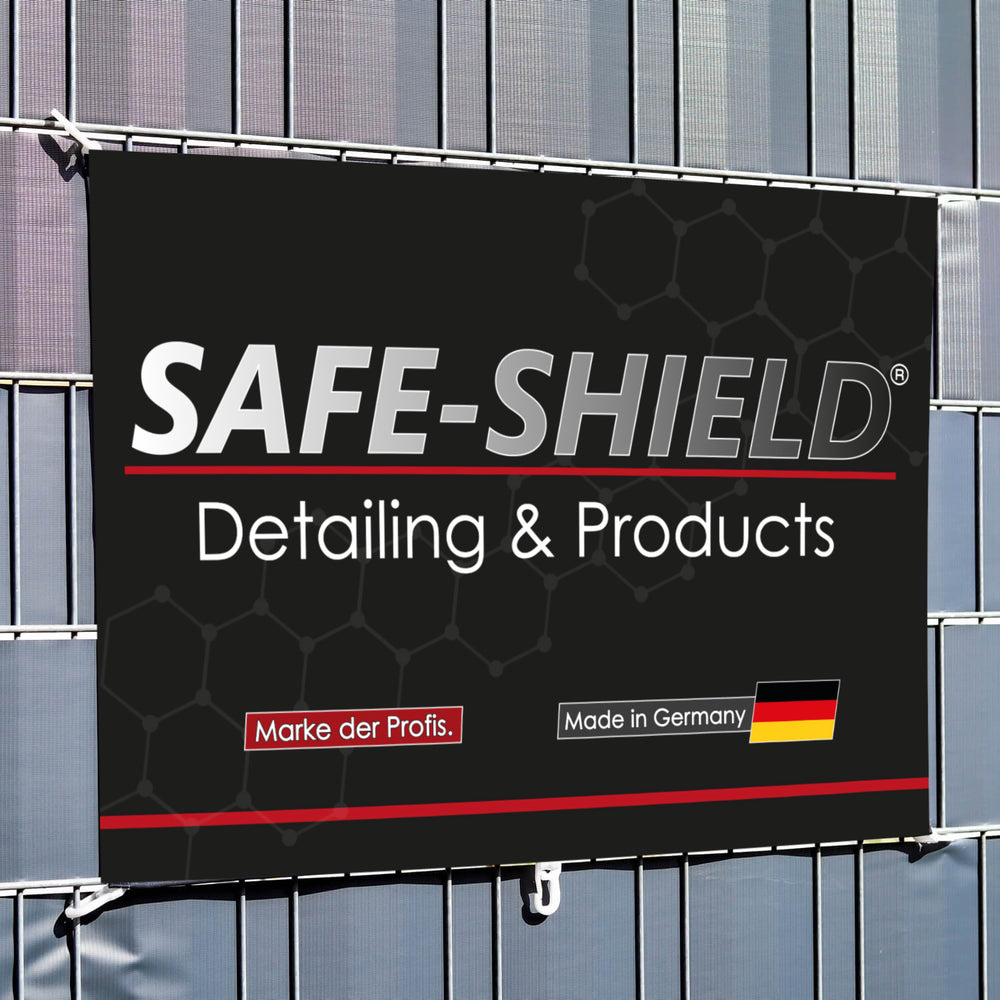 Safe-Shield textielbanner voor detailinghal en werkplaats