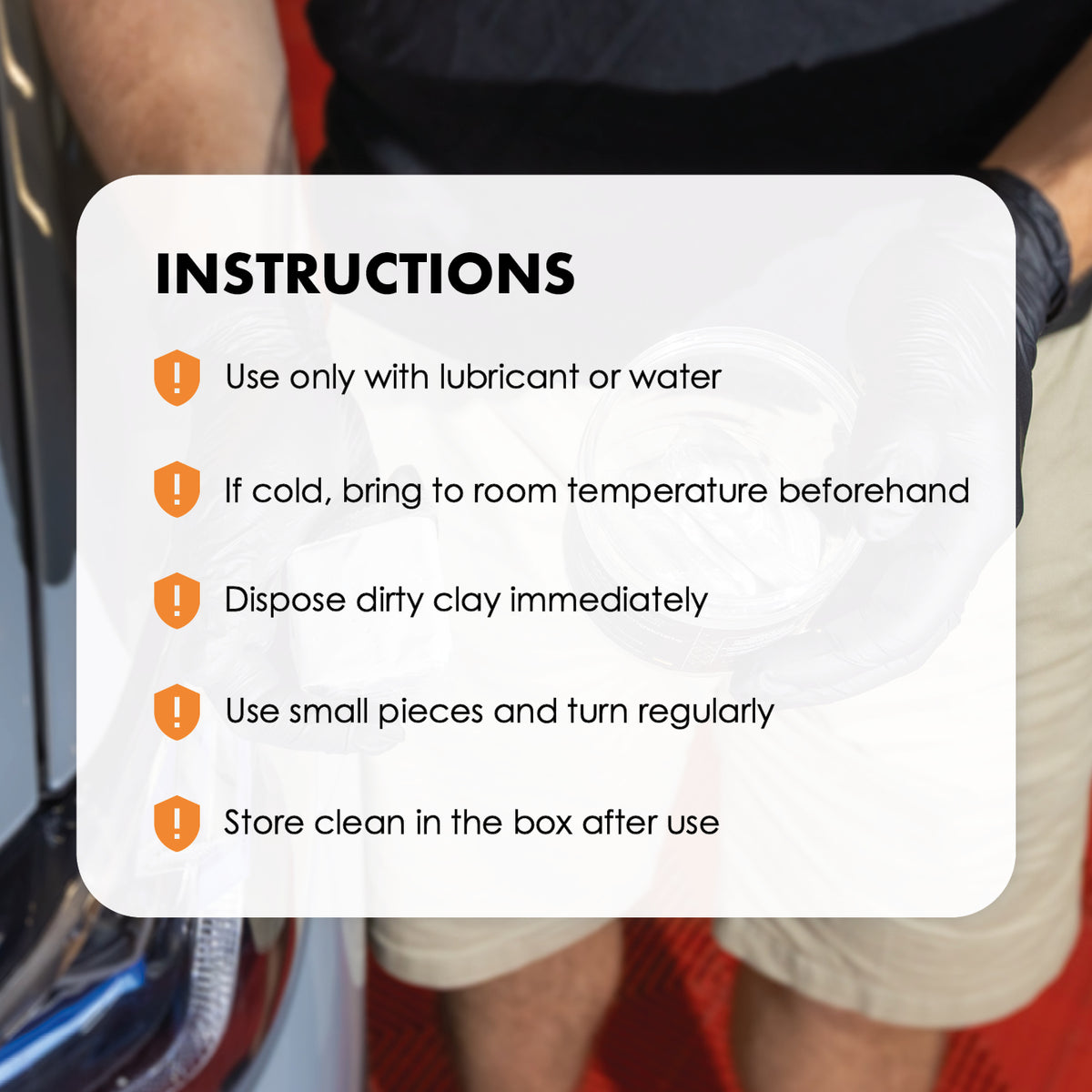 Safe-Shield detailing clay application and storage instructions.