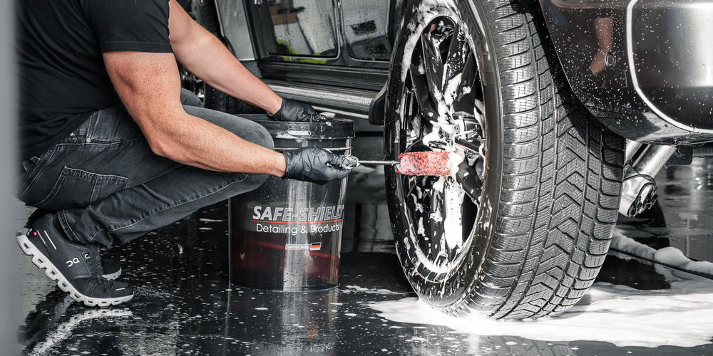 FiberForce Wheel Brush cleaning between the spokes of a foamed wheel