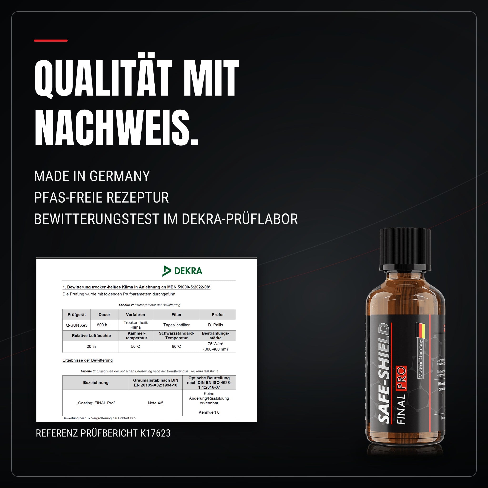Final PRO Keramikversiegelung mit Prüfbericht eines DEKRA-akkreditierten Prüflabors