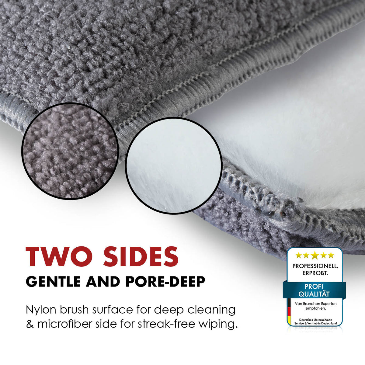 Safe-Shield Scrub Pad: white nylon scrub fibres and grey microfibre wiping side.